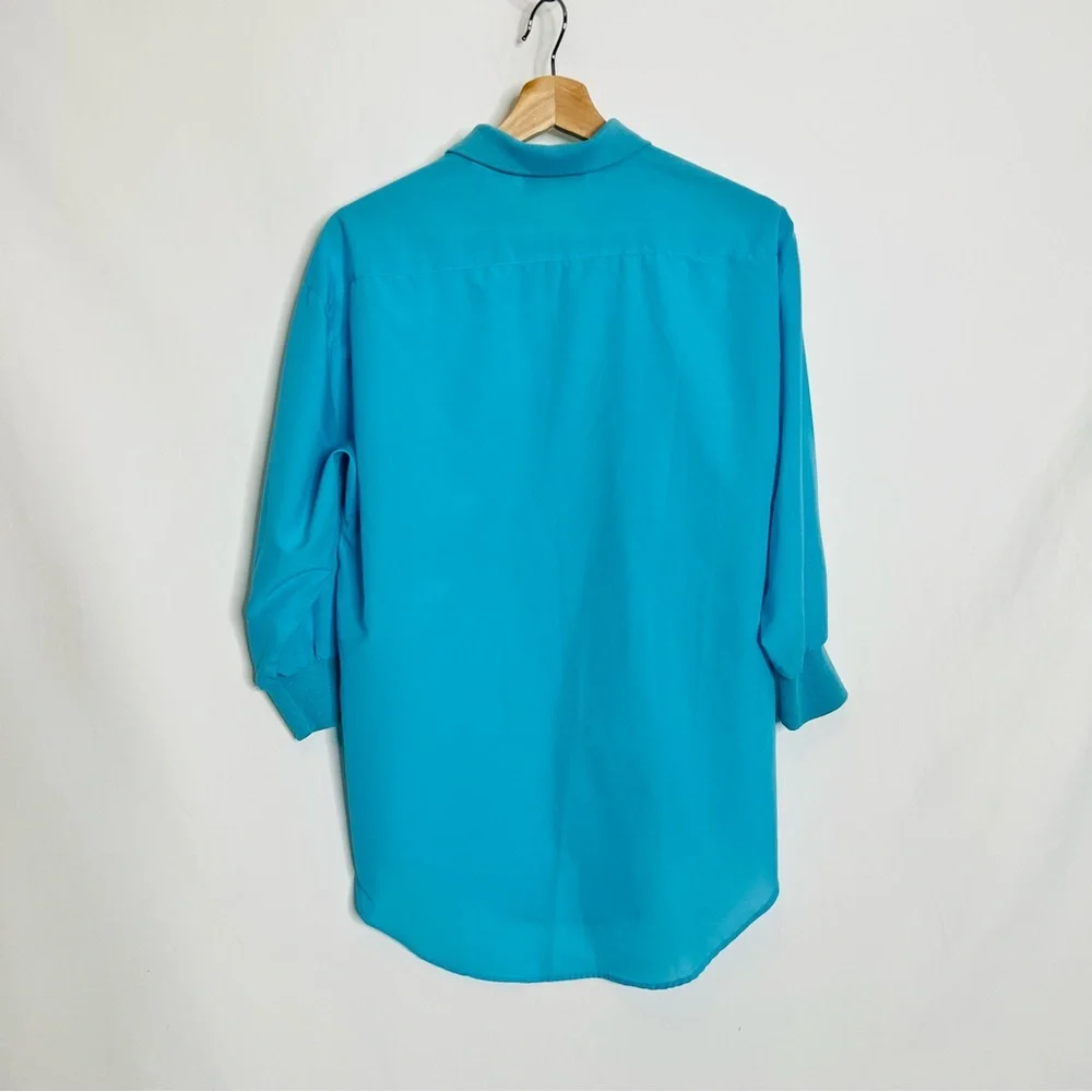 Vintage 80s Diane von Furstenberg Turquoise Blouse with Knit / Woven Collar - Picture 5 of 14